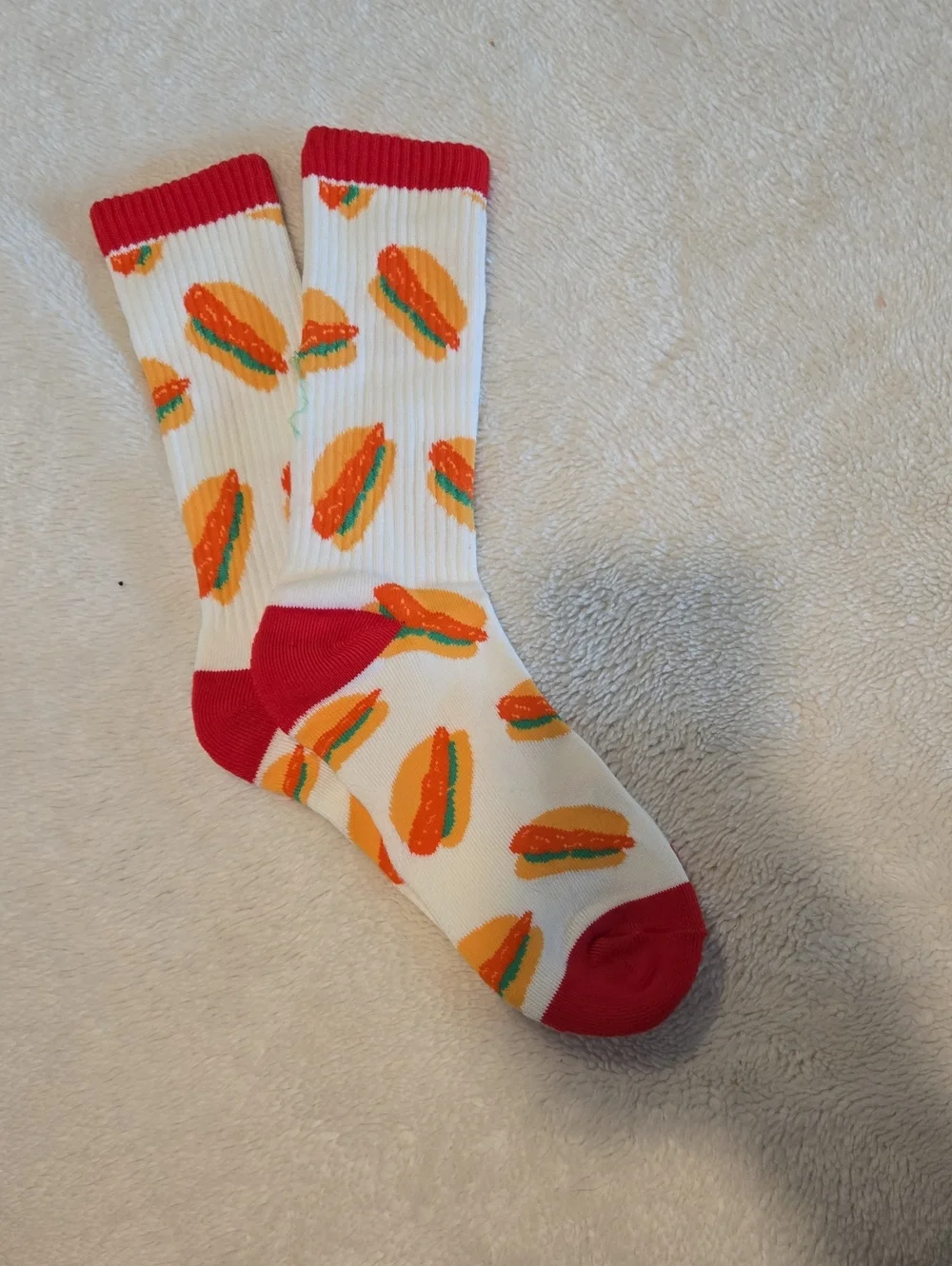 White & Red Novelty Burger Crew Socks